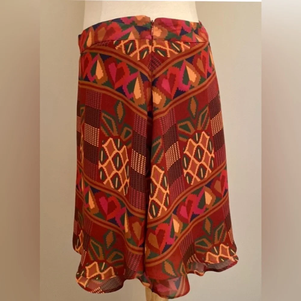 FARM RIO Orange Yellow Pineapple Tribal Print L Boho Brazilian Style Mini Skirt